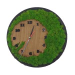 Round wall clock, decorated with stabilized natural lichens, wooden slice shape, 30 cm